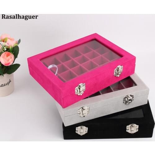 24 Slots Of Size 20*15*4.8cm Velvet Jewelry Ring Earring Necklace Pendant Jewellery Box Stackable Tray Holder Storage Showcase