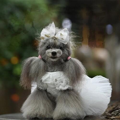 Puppy Dog White Wedding Dress Fashion Handmade Lace Embroidered Pet Clothes For Small Dog Bowknot Princess Tutu Dresses Poodle