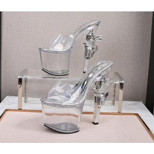 34-43 Special-Shaped 18cm Height Crystal Wedge Slippers Womens Summer 2021 Waterproof Platform Thick Bottom LFD