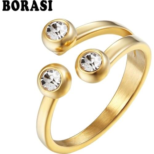 BORASI Crystal Classic 3 Rounds Ring Cubic Zirconia For Woman Elegant Stainless Steel Rings Jewelry Birthday Party Wedding Gift