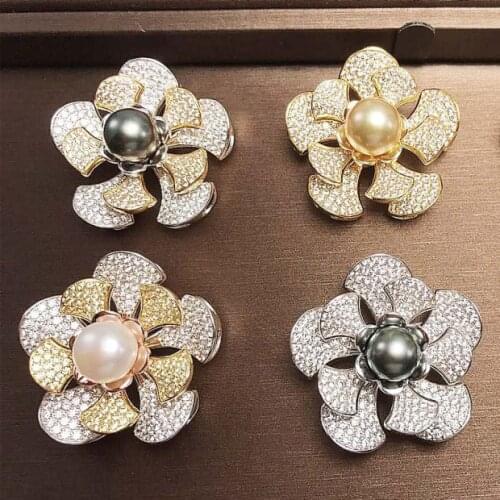 Freshwater pearl brooch white black yellow flower pendant FPPJ wholesale beads nature unique