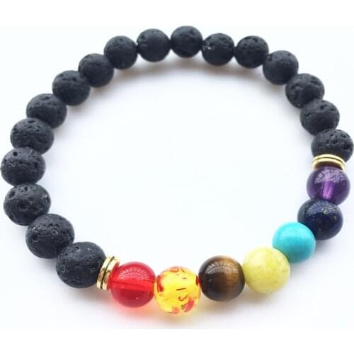 Chakra 8mm lava-rock beads bracelet colorful Chakra energy yoga bead bracelet 120pcs/lot free shipping