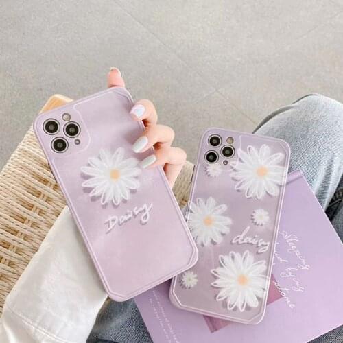 Retro Art Purple Daisy Flower Phone Case For iPhone 11 Pro Max XR Xs Max X 7 8 Puls Soft TPU Silicone Back Cover Coque Fundas