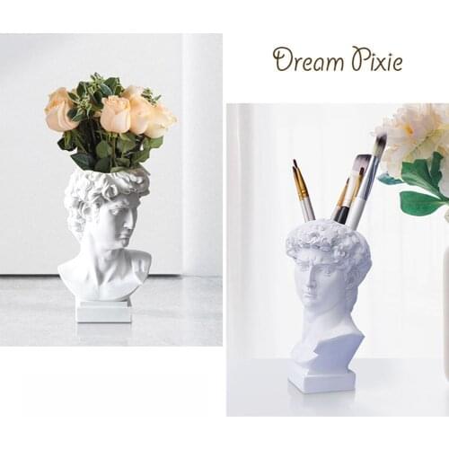 16cm Creative Pen Holder David Portrait Human Head Vase Makeup Brush Storage Box Flower Pot Home Decoration Resin Crafts