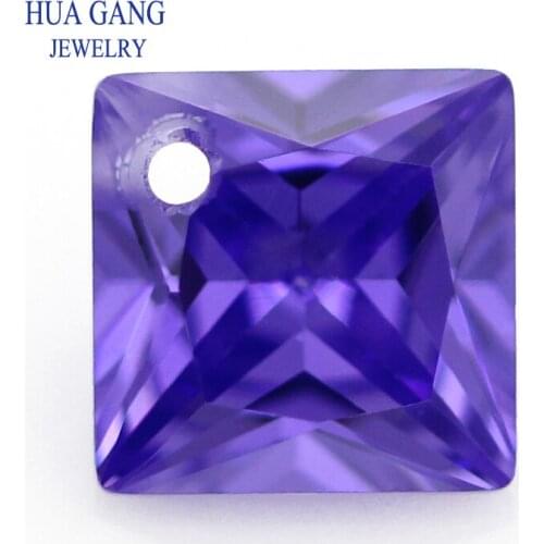 Violet Loose CZ Stones Beads Gem With Hole AAAAA Square Shape Cubic Zirconia Stone For Jewerly Making 4x4~12x12 High Quality