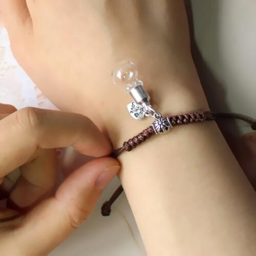 1PC 6MM Glass vials with preglued silver plated Caps Premade Woven Cotton Bracelet Rice vial Bracelets For women