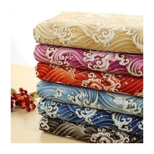 Cotton Fabric Japanese Style Wave Pattern Fabrics for Kimono Cheongsam DIY Bag Printed Bronze Cloth Handmade Patchwork Plain