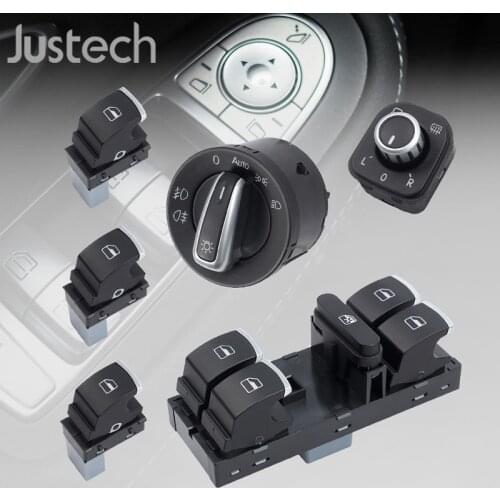 Justech 6Pcs Switch Set 5ND959857 For VW Golf Jetta Chrome Headlight Euro+Side Mirror+Passenger Side,Master Panel Window Switch
