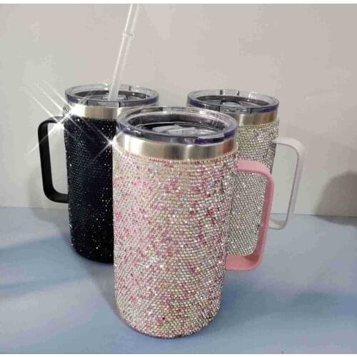 Diamond-studded coffee cup large capacity 304 stainless steel flask kettle portable kawaii bottle with handle tight lid kettle