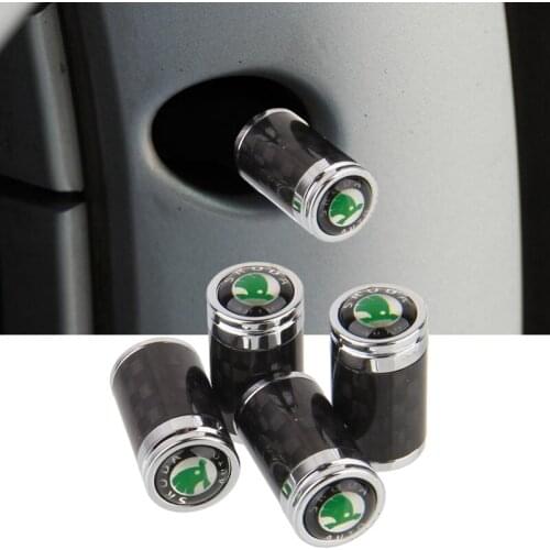 Car Valve Caps Carbon Fiber for Skoda Logo Kodiak Rapid Octavia Fabia Kamiq Superb Kodiaq GT Yeti Karoq Tire Cover Accessories