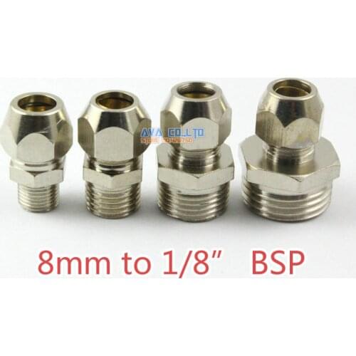 10 Pieces Brass 8mm to 1/8" BSP Compression Connector Fitting Fuel Air Gas Water Hose Connector Coupler