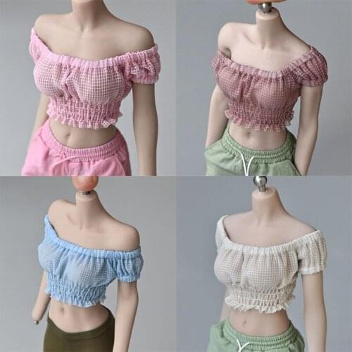 1/6 Scale Female strapless short-sleeve umbilical pleated top soldier model accessories clothes For 12'' Action Figure Body DIY