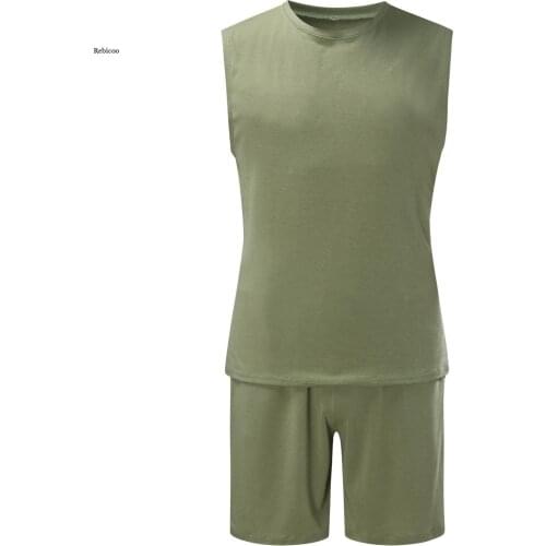 Mens Sets Summer 2-Pieces Sleeveless Tank Tops Shorts Pants Set Fitness Sports Breathable Beach Sexy Charm Crop Top Cotton