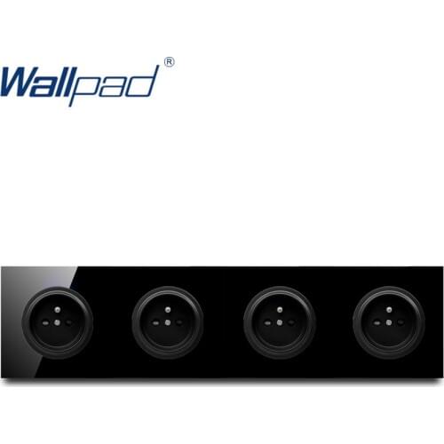 Wallpad Crystal Tempered Pure Black Glass Panel 16A 4 EU French Standard Wall Power Socket Outlet Grounded