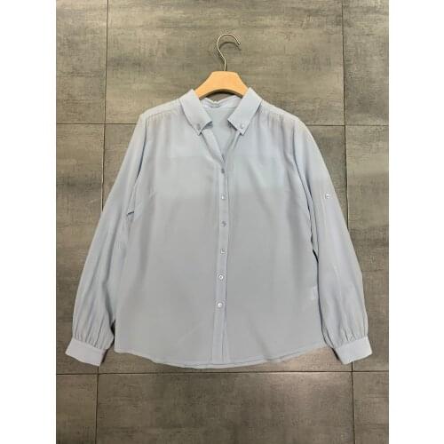 New ladies fashion 2021 long-sleeved sexy casual solid color silk shirt 0105