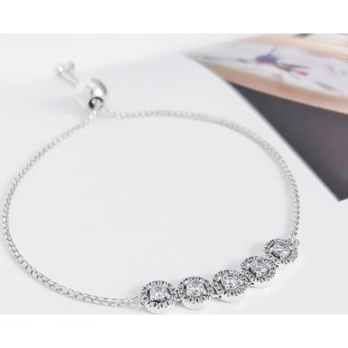 2019 NEW 100% 925 Sterling Silver Winter Round Sparkling Slider Bracelets for Women Original Fashion Jewelry Christmas Gift