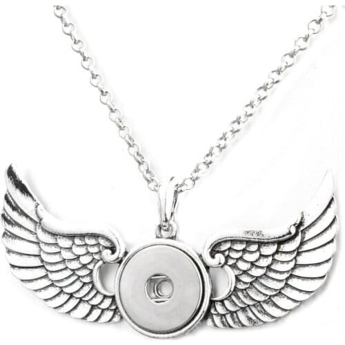 New Angel Wings Snap Button Necklace with Chians Vintage Metal Snap Pendant Necklace fit 18mm 20mm Snap Button Jewelry For Women