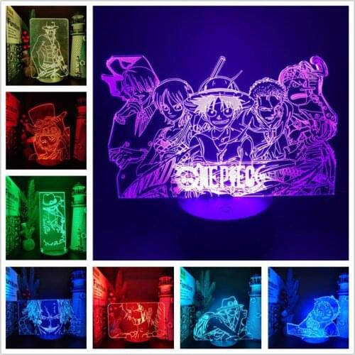 One Piece 3D Night Light Luffy Zoro Sanji ACE Lampara LED Anime Figure Lights Home Decoration Manga Lamps Bedside Decor Lights