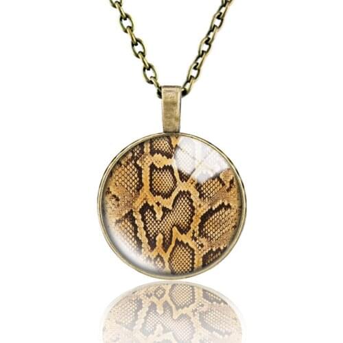 Snake Pattern Necklace 648 25mm Bronze 30mm Wood Rhinestone Double-sided Moon Round Glass Pendant For Women Gift