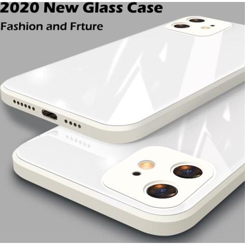Square Tempered Glass Case For iPhone 11 12 Pro Max Case Anti-knock Baby Skin Fram Cover For IPhone X XS MAX XR 7 8 Plus