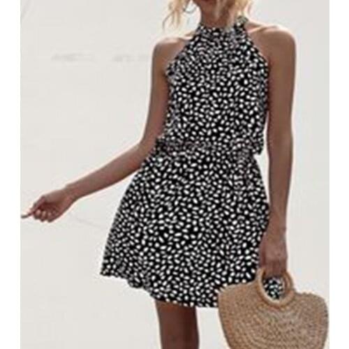 Sexy Women Halter Heart Print Mini Dress Summer Sleeveless Beach Dress Girls Party Short Dress Sundress Clubwear Vestidos
