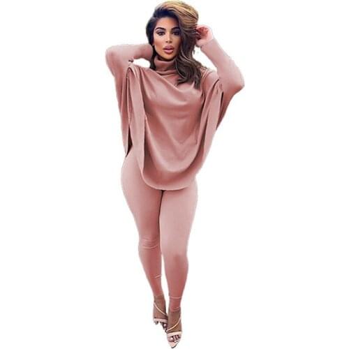 Spring womens two-piece jacket pants ladies ladies suit suit suit bat sleeve three-dimensional sportswear suit