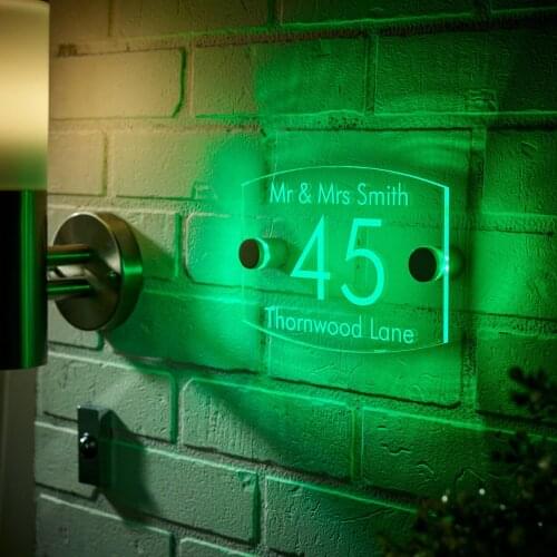 Illuminated House Signs, Modern Personalized Green LED Light Acrylic Plaque