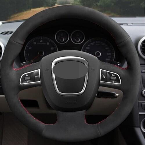 DIY Hand-stitched Black Soft Suede Car Steering Wheel Cover for Audi A5 S5 2008-2012 A3 2006-2013 S6 Q7 2007-2011 RS4 2007-2008