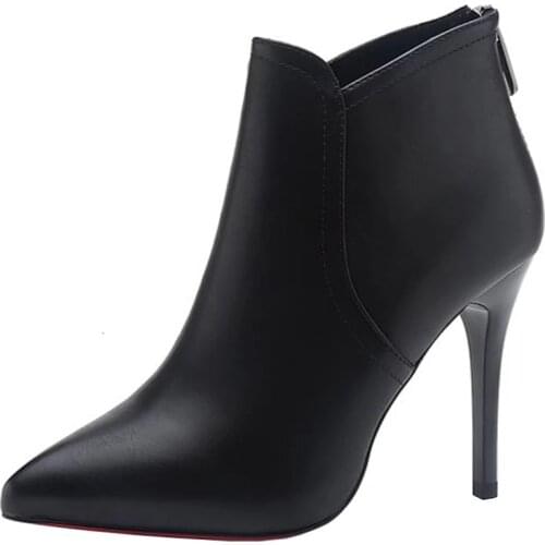 New Fashion Autumn winter Women Bare boots High Heels Dress Shoes Pointed Toe Boots Black Red Botas Mujer Thin Heels Pumps Woman