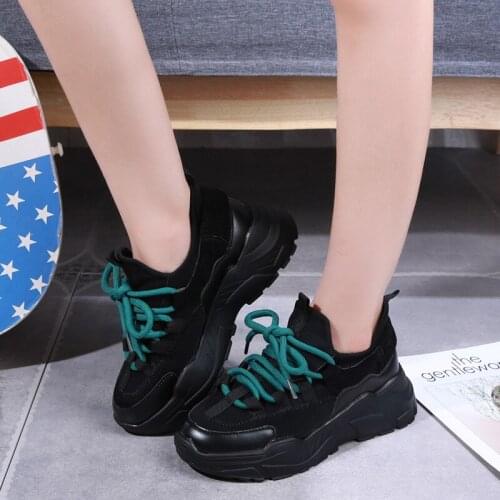 Laceup Thick Sole Casual Sneaker Women Lightweight Fashion Platform Shoes Woman Black Autumn Chunky Sneakers Plataforma Feminina