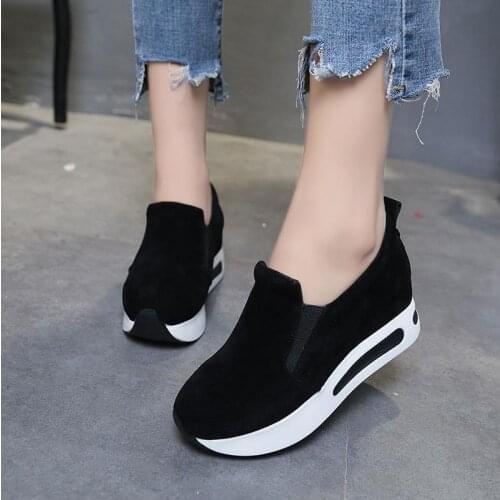 Women Shoes Platform Creepers Female Slip On Moccasins Suede Elastic Band Sewing Casual Autumn Shoe Ladies Footwear