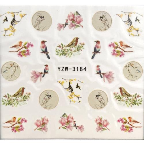YZWLE 1 PC Bird/Flower Water Transfer Nail Art Sticker Beauty Red Maple Leaf Decal Nails Art Decorations