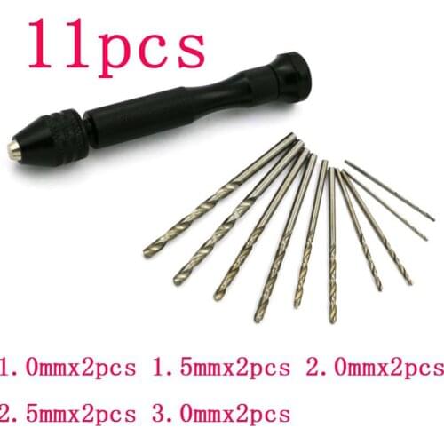 11Pcs Mini Micro Aluminum Hand Twist Drill Bit Set With Keyless Chuck Woodworking Drilling Rotary Tools