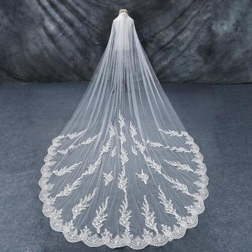 2019 Charming Bridal Veils White/Ivory 3 Meters Long Train Applique Edge One Layer Wedding Veils with Combs Bridal Accessories