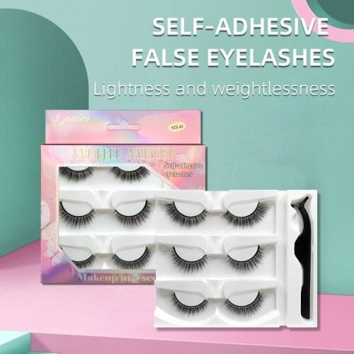 Glue-free Self-adhesive 3 Pairs of False Eyelashes, Naturally Long, Hand-made Eyelashes,Extension