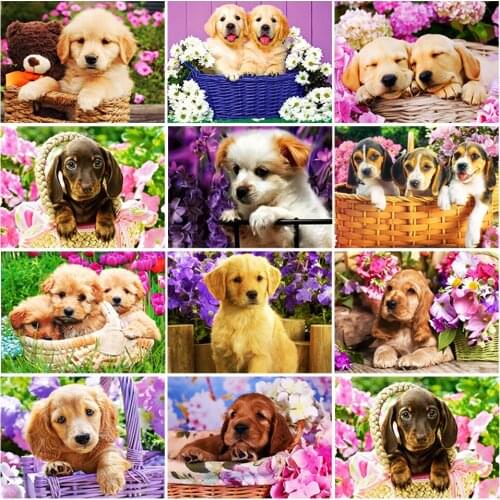 5D Diamond Painting Dog Cross Stitch Diamond Embroidery Animal Needlework Flower Picture Of Rhinestones Gift Handmade Home Decor