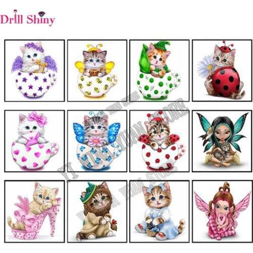 2018 Fashion 5D DIY diamond painting full round Cute Little Kitten Embroidery Cross Stitch Rhinestone Mosaic Home Decor
