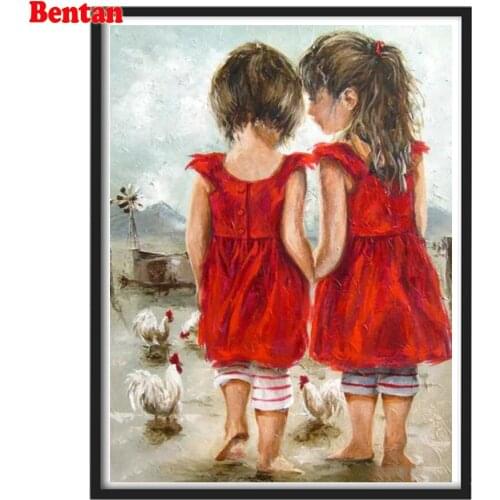 Full Square/Round Diamond Embroidery Beads Two little girls 5d diy Diamond Painting Inlay Handwork mosaic decor