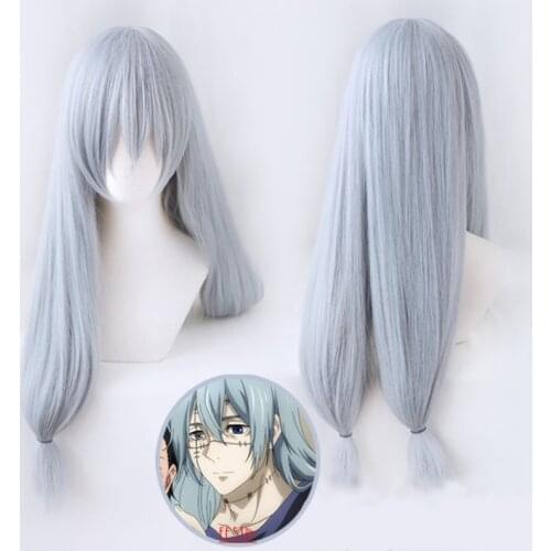 Anime Jujutsu Kaisen Cosplay Wig Mahito Long Blue-gray Hair Cosplay Wig Free Wig Cap Synthetic Party Props Boy Girls Accessories