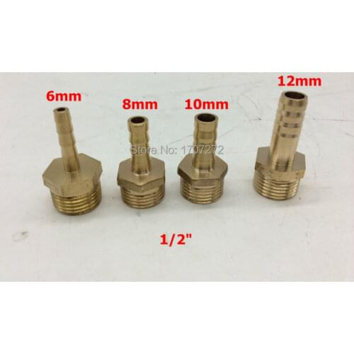 Free shipping copper fitting 6mm/ 8mm/10mm/12mm Hose Barb x 1/2" inch male BSP Brass Barbed Fitting Coupler Connector Adapter