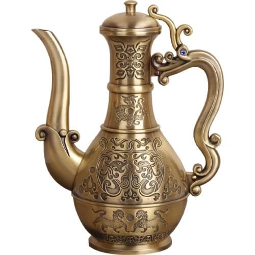 Bronze jug, antique copperware, wedding wine utensils, European art, retro yellow wine jug, household liquor jug
