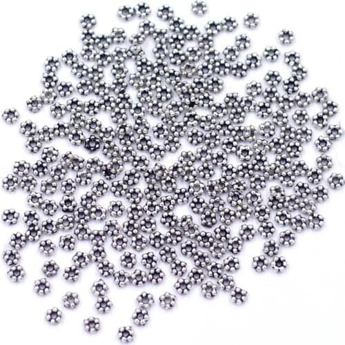 500Pcs Spacer Bead Silver Tone Tiny Daisy Flower Jewelry Diy Findings 3mm Dia