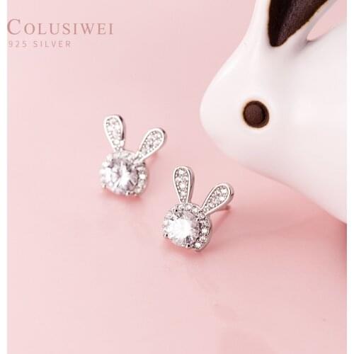 COLUSIWEI Lovely Rabbit Stud Earring for Women Genuine 925 Sterling Silver Dazzling AAA Zircon Ear Studs Fashion Fine Jewelry