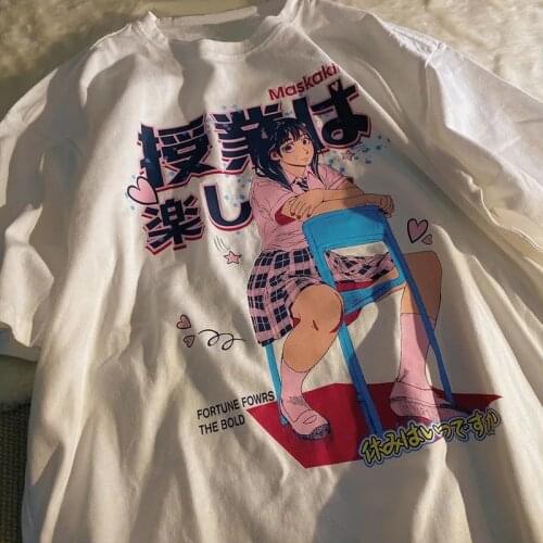 Women clothing lovely punk Japanese anime T-shirt large size short sleeve loose streetwear tee casual Harajuku top Summer cotton