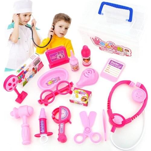 17Pcs/Set Mini Doctor Toy Pink Rich Accessories Simple Design Pretend Play Doctor Toy Kit for Entertainment