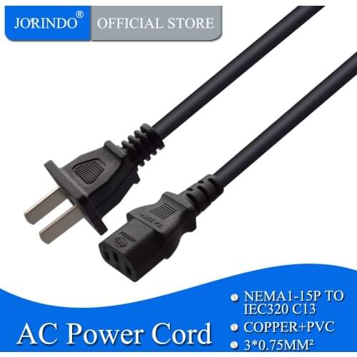 JORINDO 0.5M/1.64FT US TO IEC320 C13 AC power cord,1-15P 2 prong to C13 3 hole Adapter Cable