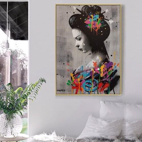 Woman Oil Painting on Canvas Painting Graffiti Colorful Cuadros Posters and Prints Wall Art Picture for Living Room Decor