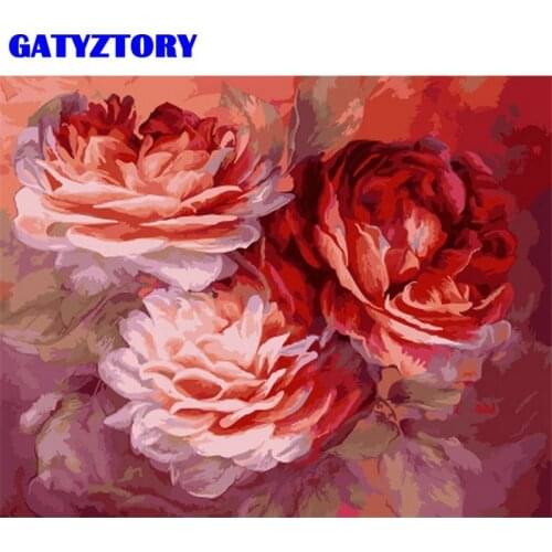 GATYZTORY Painting By Number Flower Kits For Adults Handpainted DIY Coloring By Number Red Peony On Canvas Home Decoration