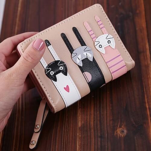 Short Lady Purses Women Wallets Cards Holder Lovely Cat Girls Hasp Zipper Moneybag Coin Purse Woman Clutch Wallet Notecase Bags