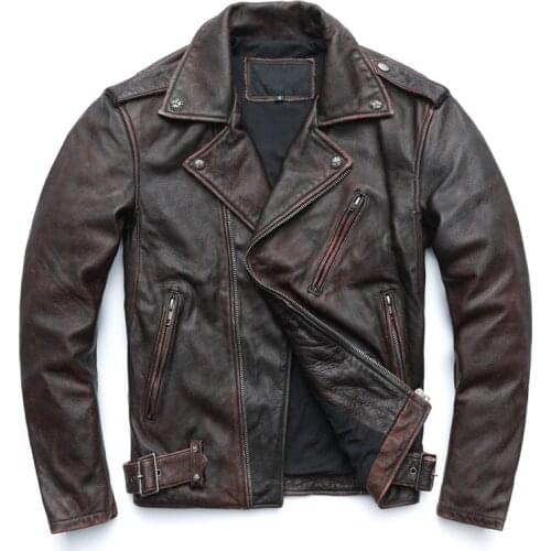 DHL Free Shipping Mens Cowhide Genuine Leather Jackets Vintage Motorcycle Jacket Man Autumn and Winter Slim Warm Coat